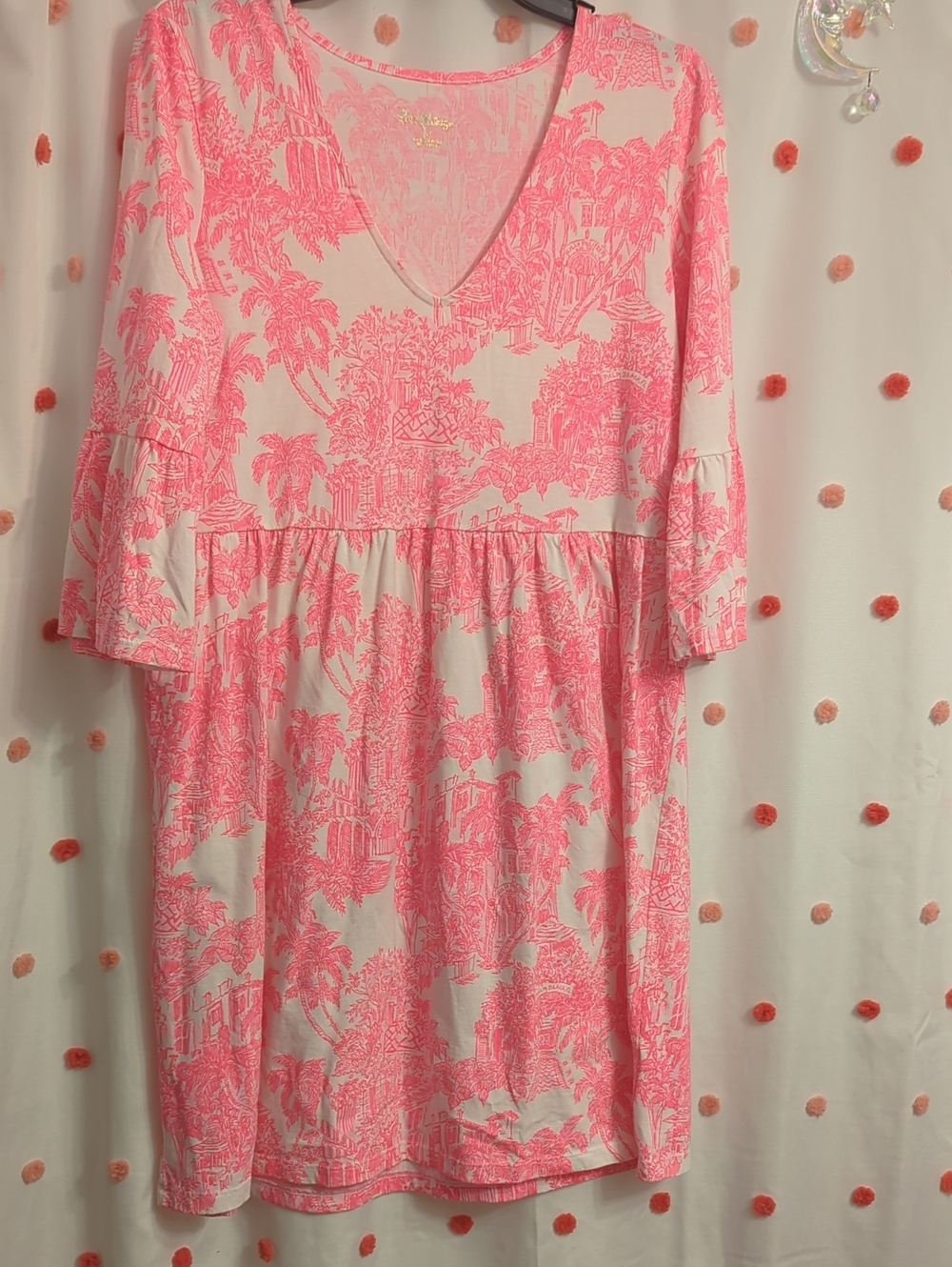 Lilly Pulitzer Pink and Cream V-Neck Empire Midi Dress NWOT